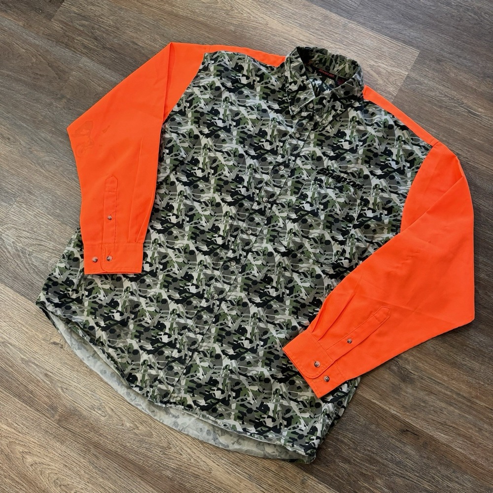 Snap On Tools "Camo" Blaze Orange Mechanics Style Shirt Men's Sz XL FAIR STAINS‎